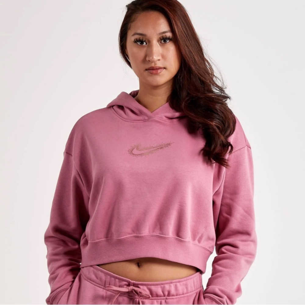 Nike Cropped Hoodie Women’s Stardust Pullover Center Swoosh Long Sleeve Size M